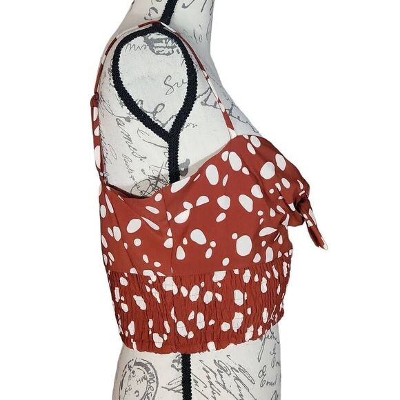 Bar III Women's Size Large Orange Rust White Carmen Dot Tie Front Cami Crop Top - Picture 4 of 6